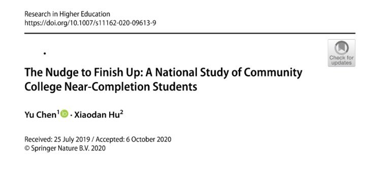 YuAprilChen's tweet photo. Read my latest #research on #CommunityCollegeCompletion, published with @SpringNature in Research in Higher Education. Shout out to my wonderful co-author @xiaodanh Read more at https://t.co/9wX8iqprVb https://t.co/ZJ0HUTGt99