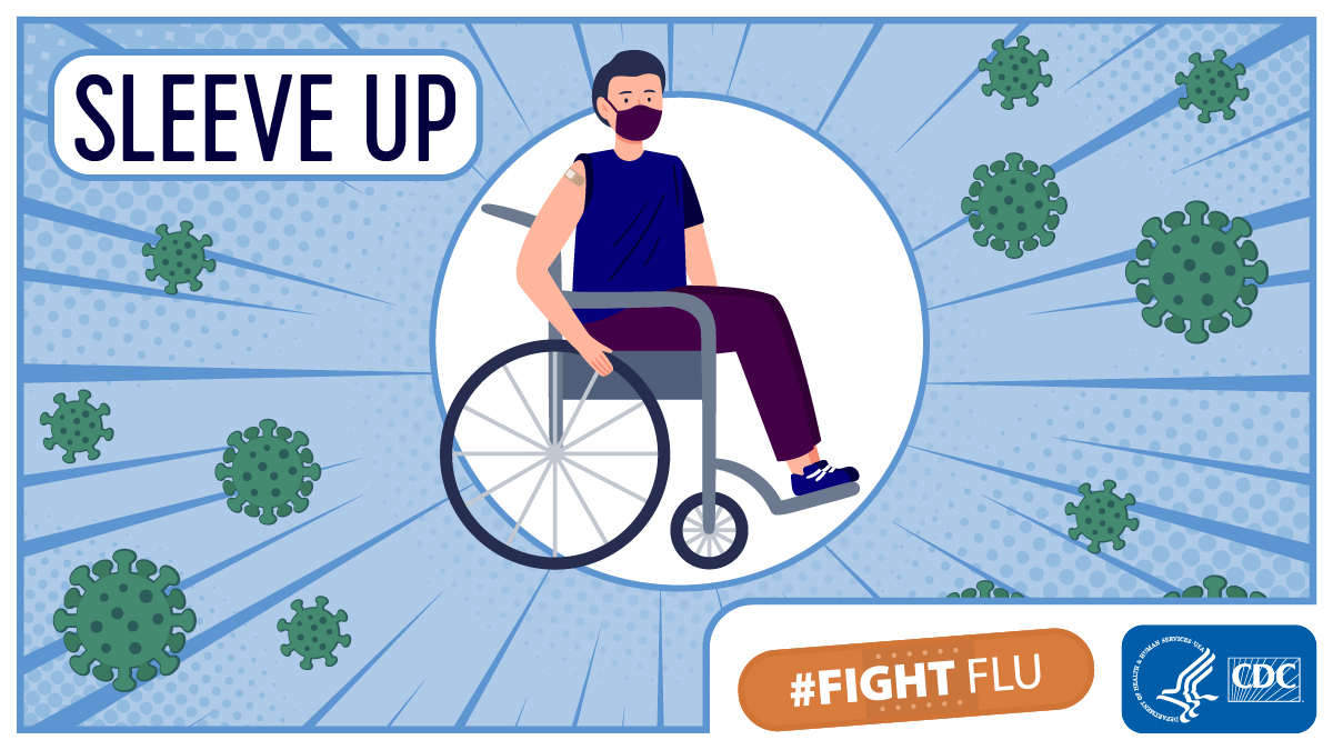 AutismSociety's tweet photo. Getting a flu shot is the most important action a person with disabilities can take to prevent flu and its complications. #FlightFlu #SleeveUp https://t.co/CPcEFjyFv6