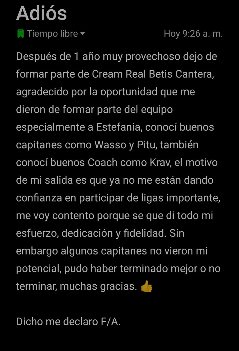 PEDROSKICR's tweet photo. Desde hoy dejo ser parte de este proyecto @CRBetisCantera, fue un año de mucho aprendizaje. 💪 https://t.co/0vhZCxTnRi