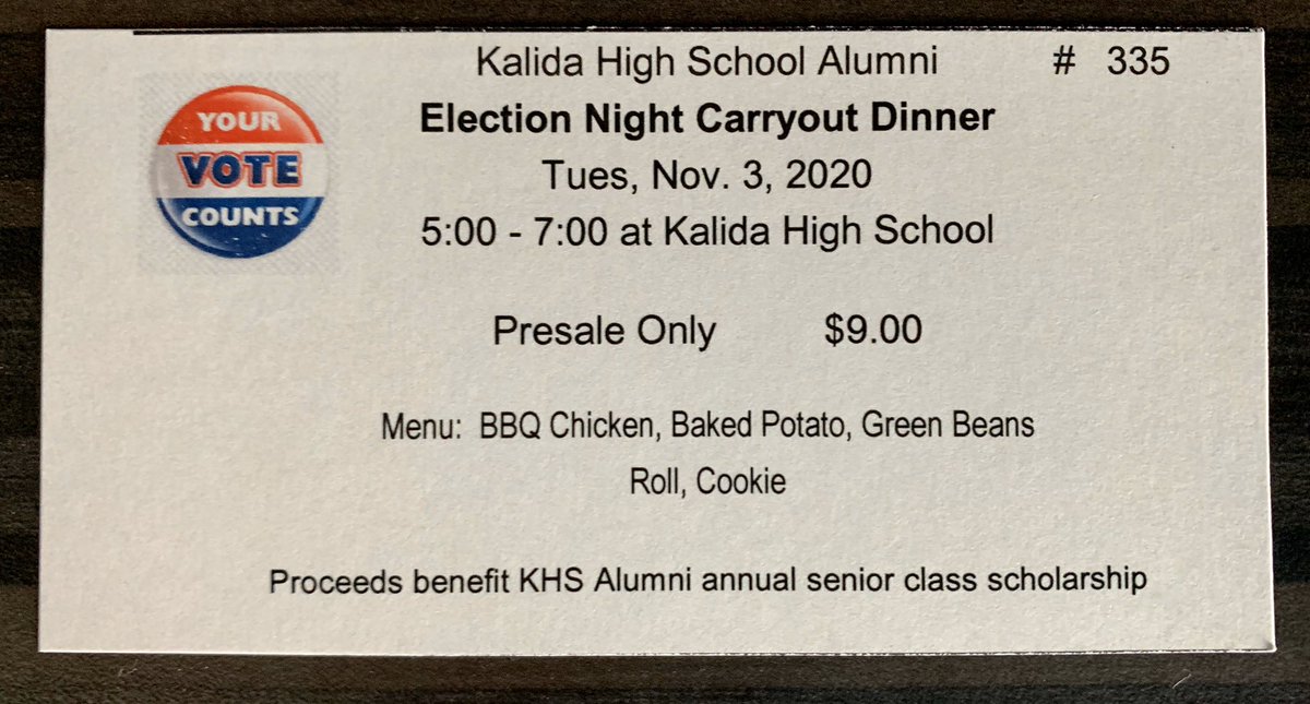 Don’t forget Chicken BBQ on Election Day!  See any KHS senior or tickets on sale at the Kalida Market.  #KHSAlumni