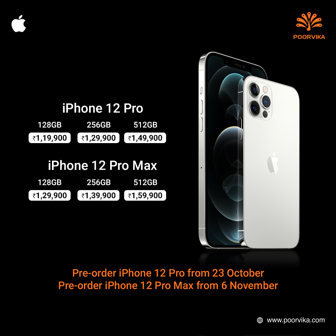 poorvika_india's tweet photo. Push past limits with the #iPhone12Pro and #iPhone12ProMax with #A14Bionic, #DolbyVision Video and #LiDAR assisted Pro Camera setup.

Pre-Orders start from 23rd October at #Poorvika.

Visit https://t.co/Wpmqg4vcah for more information

#poorvikamobiles #appleiphone #AppleEvent https://t.co/XOCxECdyrP