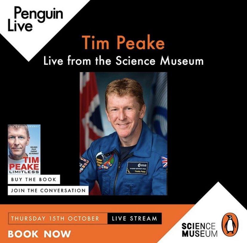 astro_timpeake's tweet photo. Join me tomorrow at 8pm (BST) live from the @sciencemuseum for the launch of #limitless . I’ll be on stage with @SuzieImberSpace chatting about my life as a Soldier, Pilot, Parent &amp; Astronaut. Follow this link for tickets. https://t.co/FzuoWExn3v https://t.co/zytZv32BmR