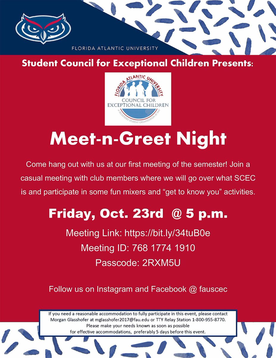 Come find out what <a href="/fauscec/">Student Council for Exceptional Student</a> is all about! All are welcome!  Feel free to message me as well so I can send you the direct link. @lfinnegan7