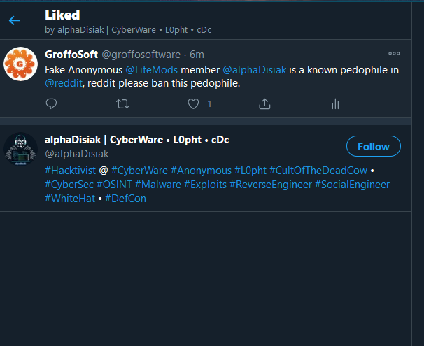 groffosoftware's tweet photo. pedoDisiak literally agrees by liking, exposed bitch. https://t.co/kpbL9Kg7sQ