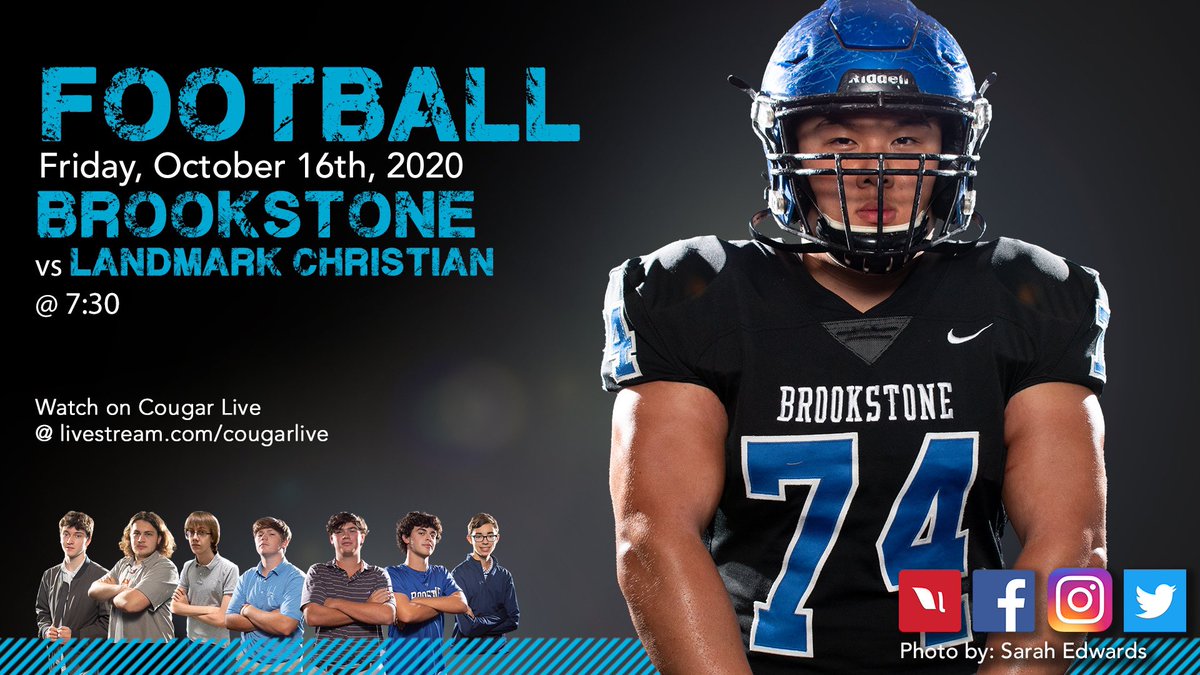 Watch Friday's football game on Cougar Live at 7:30 pm against Landmark Christian! Please join us online to support the COUGS! #football #cougars #brookstone #cougarlive 

livestream.com/cougarlive/eve…
