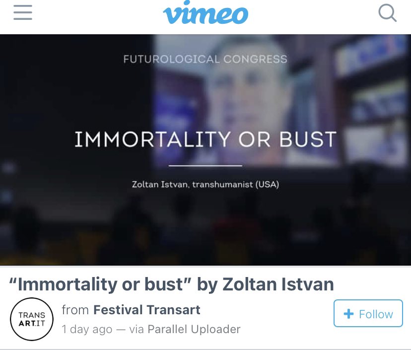 The video of my 40 min #transhumanism talk at the recent Futurological Congress just came out! Give it a watch! vimeo.com/467767368