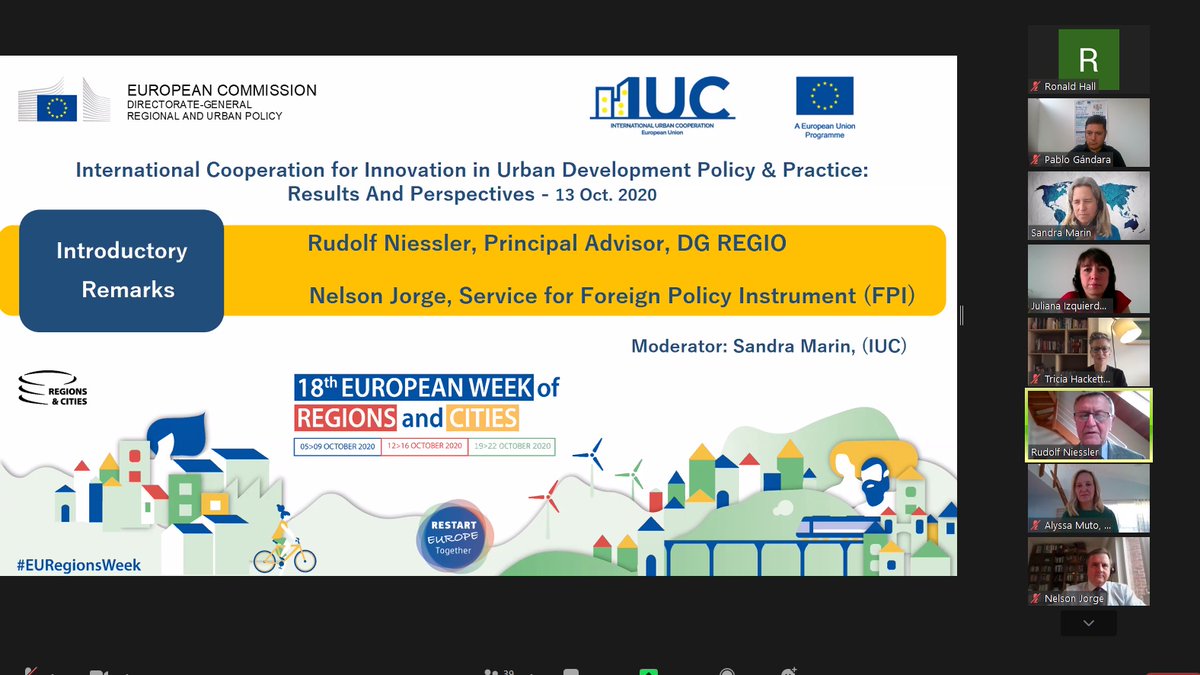 tmhackett's tweet photo. Great to join  @iuc_eu session on the #GreenDeal 🌎🌳for the #EURegionsWeek 🇪🇺highlighting the impressive achievements &amp; challenges of international city-to-city collaboration for sustainable urban development! @EUintheUS 🇨🇦@CityofEdmonton🇺🇸@CityofSanDiego 🇮🇹 @cittametrobo https://t.co/SIdVI42I4A