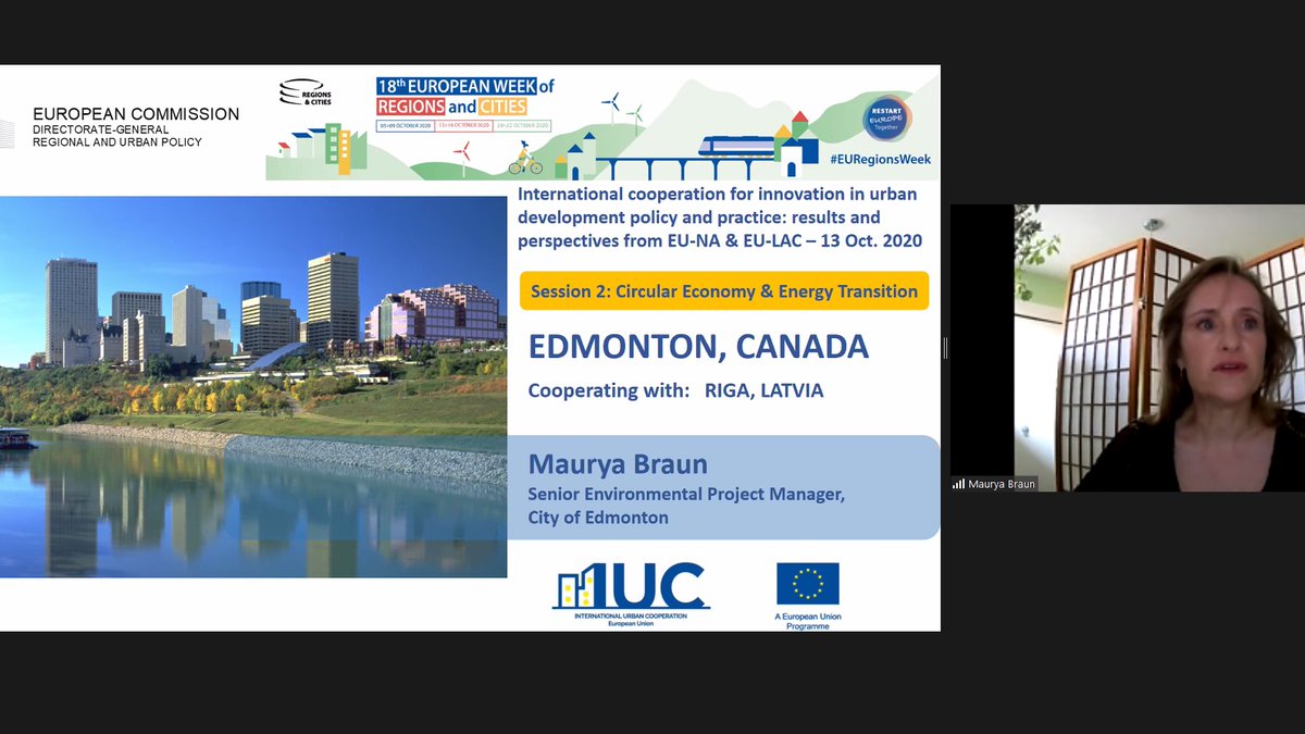 tmhackett's tweet photo. Great to join  @iuc_eu session on the #GreenDeal 🌎🌳for the #EURegionsWeek 🇪🇺highlighting the impressive achievements &amp; challenges of international city-to-city collaboration for sustainable urban development! @EUintheUS 🇨🇦@CityofEdmonton🇺🇸@CityofSanDiego 🇮🇹 @cittametrobo https://t.co/SIdVI42I4A