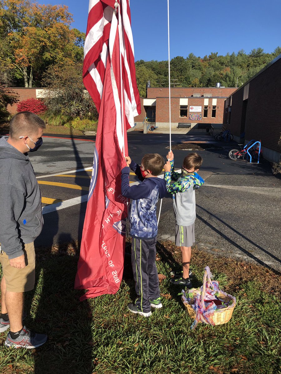Our standard bearers hung the flag this morning with some help from Mr. Plant. We are so proud of these students. <a href="/natickps/">Natick Public Schools</a>