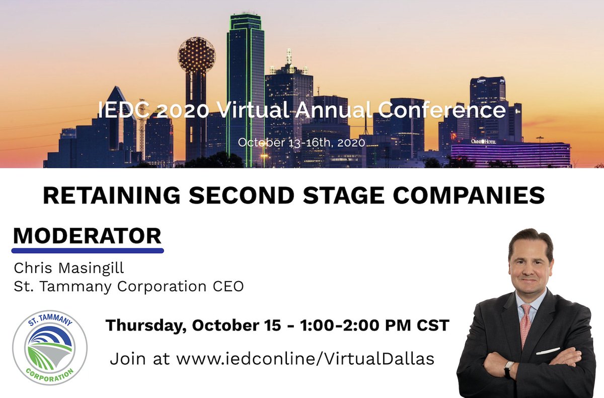Don't miss @StTammanyCorp's Chris Masingill moderating                                                                                                                 tomorrow's <a href="/IEDCtweets/">IEDC</a> virtual conference session on "Retaining Second Stage Companies" beginning at 1:00 PM CST.