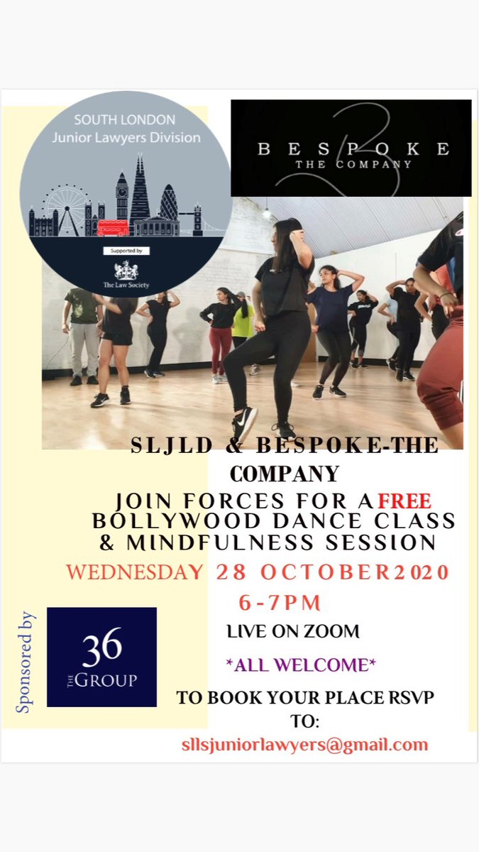SouthLondonJLD's tweet photo. *NEW UPCOMING EVENT* - Free professionally run Bollywood Dance Class and Mindfulness Session - Live on Zoom at 6pm on 28 October - in partnership with our friends @The36Group.  See flyer for details. https://t.co/Ni0DpIubbb