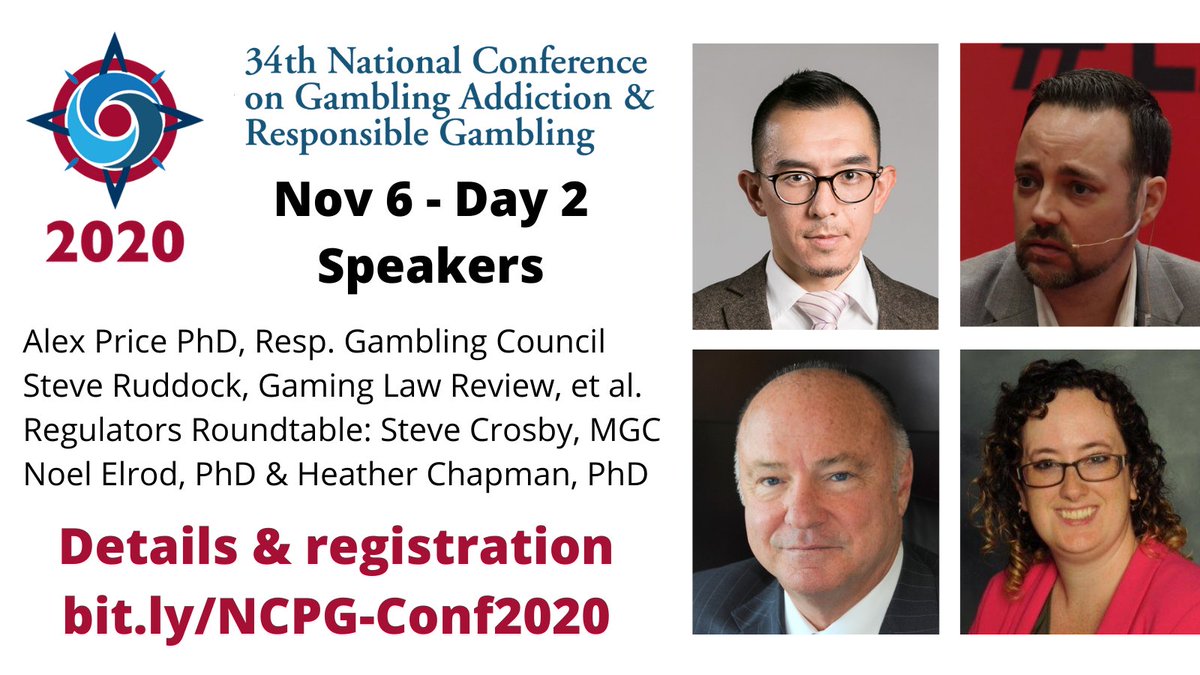 Want to know more about #gamblingaddiction, #mentalhealth providers & clients? Or #responsiblegambling #sportsbetting & regulators? Take your career to the next level! Join us Nov 5, 6, 12 & 13. Reg. starts at $63/day - or less for groups of 3+ 16 CEUs @NAADACorg #NCPGConf2020