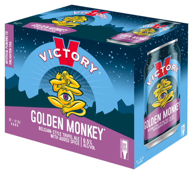 HGBEV's tweet photo. #GoldenMonkey by @VictoryBeer has a light earthy, hop flavor balanced out by a fruity body; notes of orange and spices, with a dry finish. This craft favorite is now available in a new package of 12pk cans! #TasteVictory #craftbeer #victorybrewing https://t.co/sS4dXdqC1r