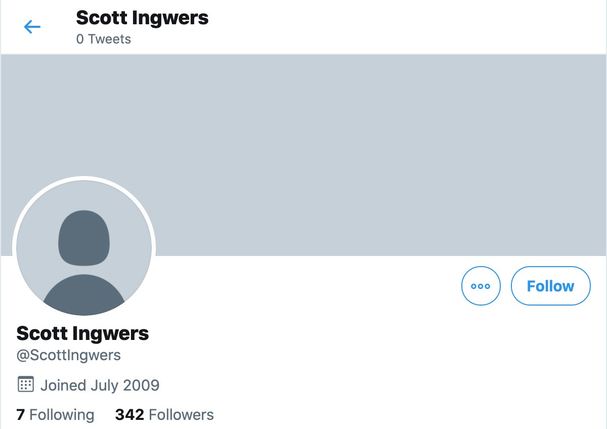 Meet  @ScottIngwers. This account has never tweeted, never liked any tweets, has no bio, and uses a default profile pic. Despite this, its 342 followers include  @DonaldJTrumpJr,  @IvankaTrump, and  @EricTrump.