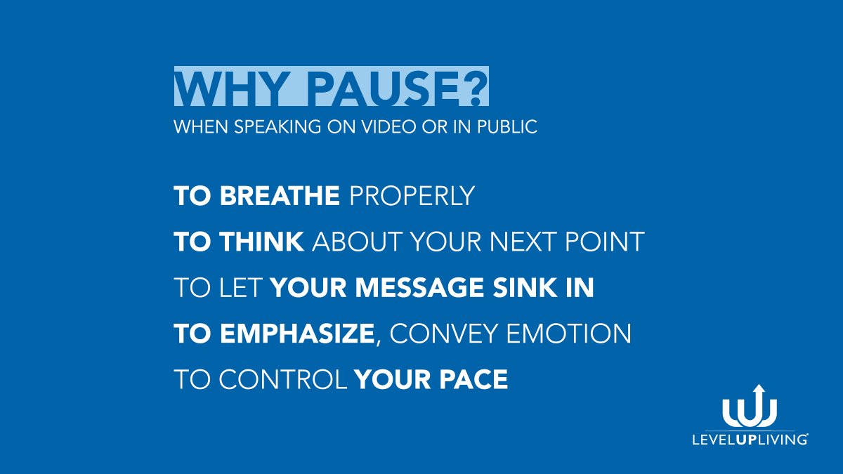 LevelupLiving's tweet photo. Why pause when speaking in public or on video? Below are our favorite reasons. Be more confident when you speak, use pause to give you the boost you need. Learn more at https://t.co/rAhufct6iA
#publicspeakingclasses #publicspeakingtraining #entrepreneur https://t.co/K2AXrpltC4