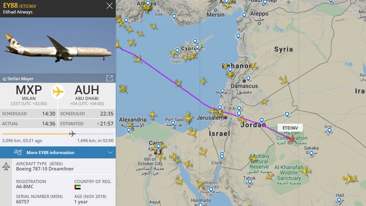 IntellitimesG's tweet photo. First flight Of the United Arab Emirates "Etihad Airways", which crosses Israel on the direct route between Milan and Abu Dhabi. #UAE  #Israel https://t.co/vNrqTkdK9l