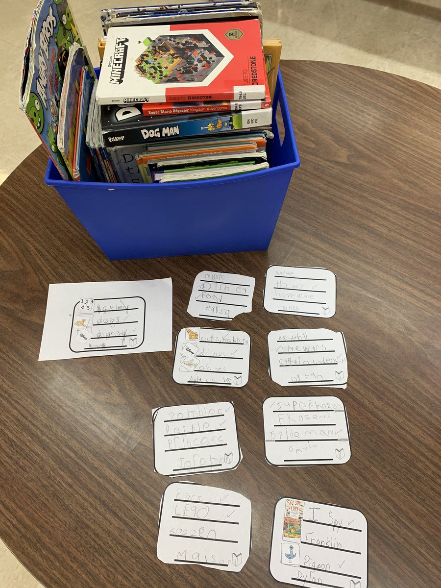 CentennialSchoo's tweet image. Usually this time of year, Sr FIAP is learning how to use the library computer to sign out their own books. But this year, they are leaving me lists with their requests! Love it! Such great choices- but I think I need a bigger basket now... @RegPublicSchool @angiebalk