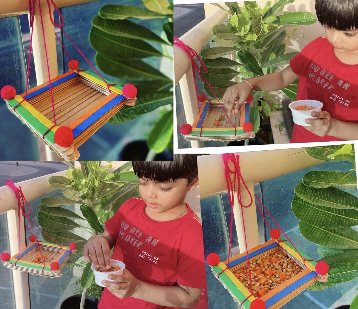 SubeeshVineesha's tweet photo. #vasudev KG1S with his handmade bird feeder !!’ @Radha71871517 @GEMS_ME @ashex16 @preety_precious @KHDA @Latha111Latha #GEMSComingTogether #LearningNeverStops #onlyatkgs https://t.co/v1o0lOz9RF
