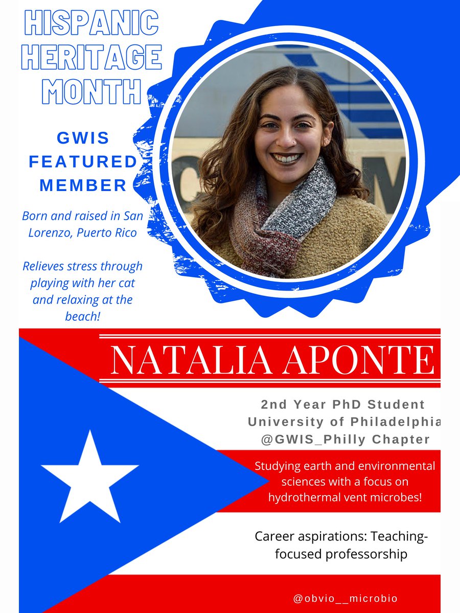 GWISci's tweet photo. Natalia @obvio__microbio is a 2nd year PhD Student at the University of Pennsylvania in
@PENN_EES
working with hydrothermal vent microbes!
She is originally from San Lorenzo, Puerto Rico and aspires to go into a teaching-focused professorship post-PhD!
#HispanicHeritageMonth https://t.co/1peST7IlTT