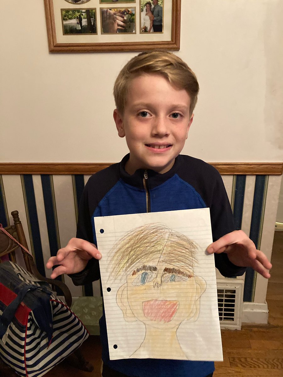 STJPanthersArt's tweet photo. It’s great to hear when a student gets his homework done so that he can practice drawing a self portrait! Great job Josh! https://t.co/9qjBbyU8Ec