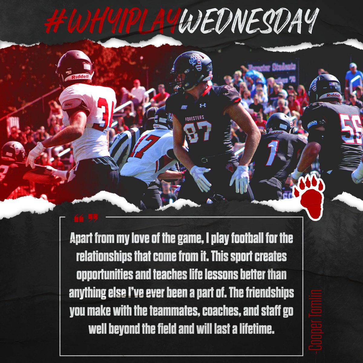LFC_FOOTBALL's tweet photo. Read why JR Tight End Cooper Tomlin plays the great game of football. #WhyIPlayWednesday #ForesterFamily #ForesterFreak #RockStandard #GoForesters https://t.co/3ZlXmGohWX