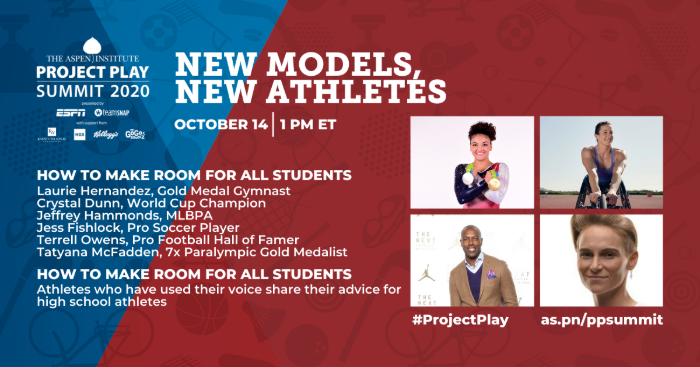 #ProjectPlaySummit2020 | Hoy a las 12:00 hrs. (GTM-5) no se pierdan "New Models, New Athlets". Con un panel de gran nivel, entre ellos Laurie Hernández, Medallista de Oro en Gimnasia por EEUU. 

Todos los detalles en aspenprojectplay.org