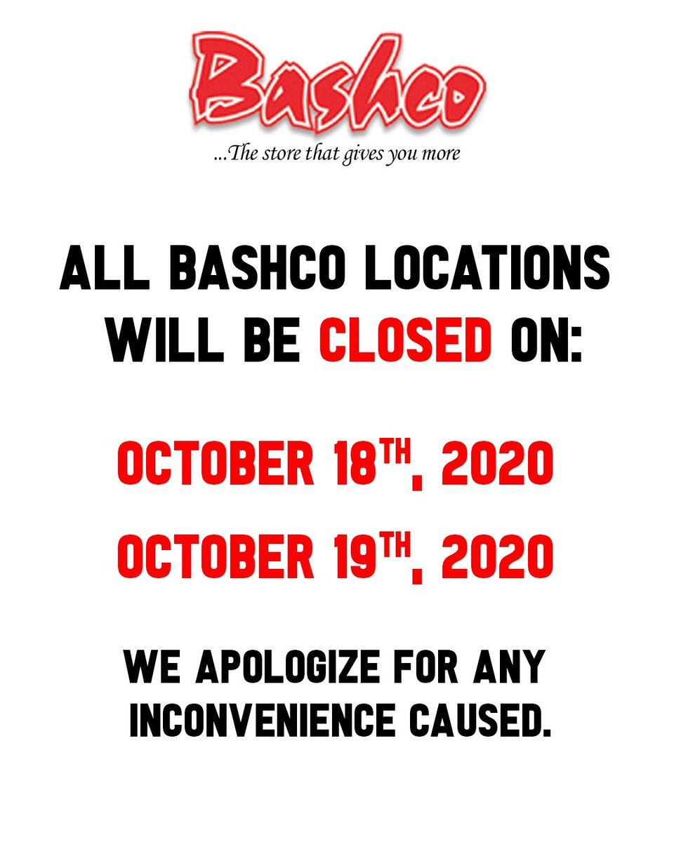 Please note all locations will be closed on Sunday, October 18th and Heroes Day, Monday, October 19th.