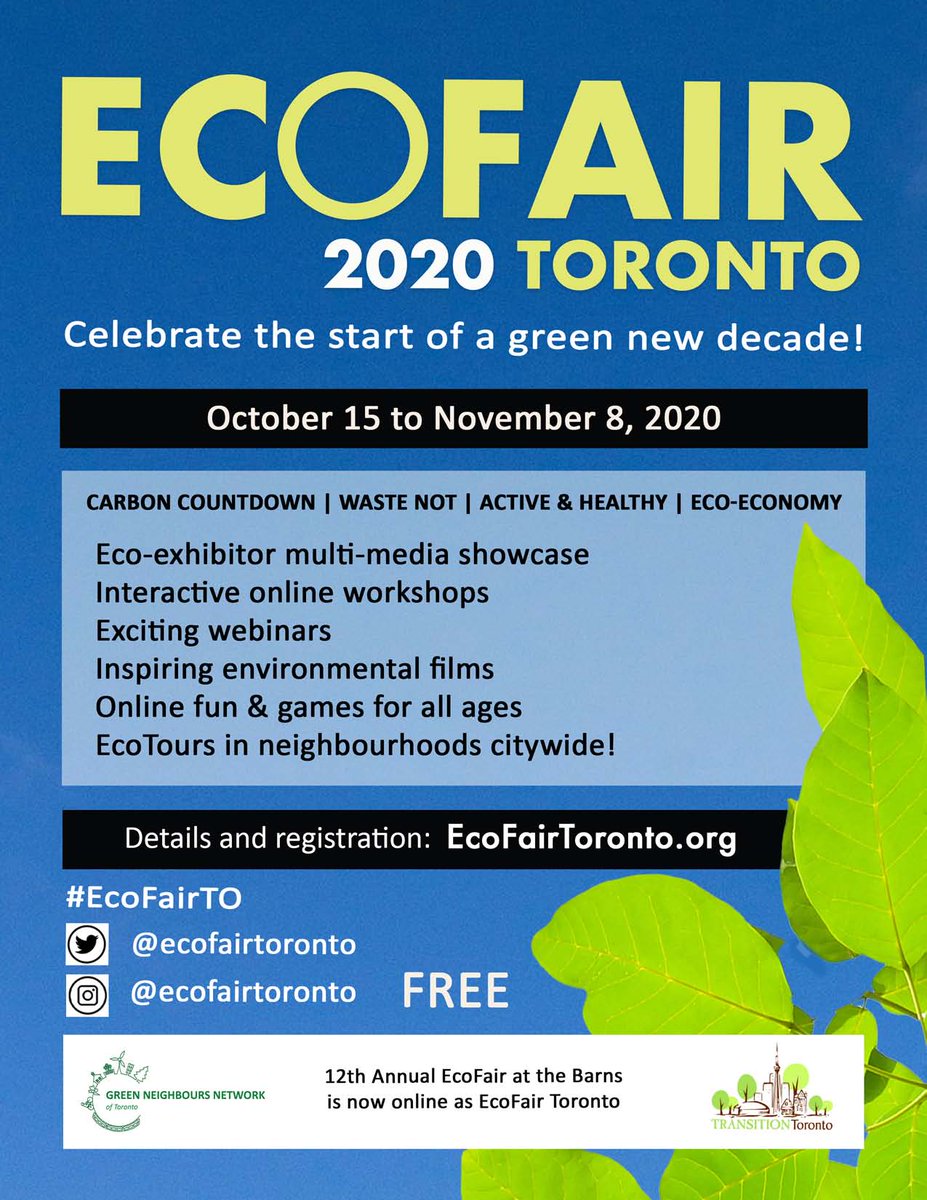 0wasteTO's tweet photo. 7pm Thu Oct 15 is TEDxGreenNeighboursNetwork w #DrawdownToronto @ClimateFast @GNNToronto @transitionTO, a @TEDCountdown event ๐ https://t.co/3OHM4yhTRZ ๐ & the launch of @EcoFairToronto: 4 wks of fam frndly events 10/15-11/08, 2020! https://t.co/jTAYOMtEUp ๐ 12/x #eco #Toronto https://t.co/hGGVfOgXDP