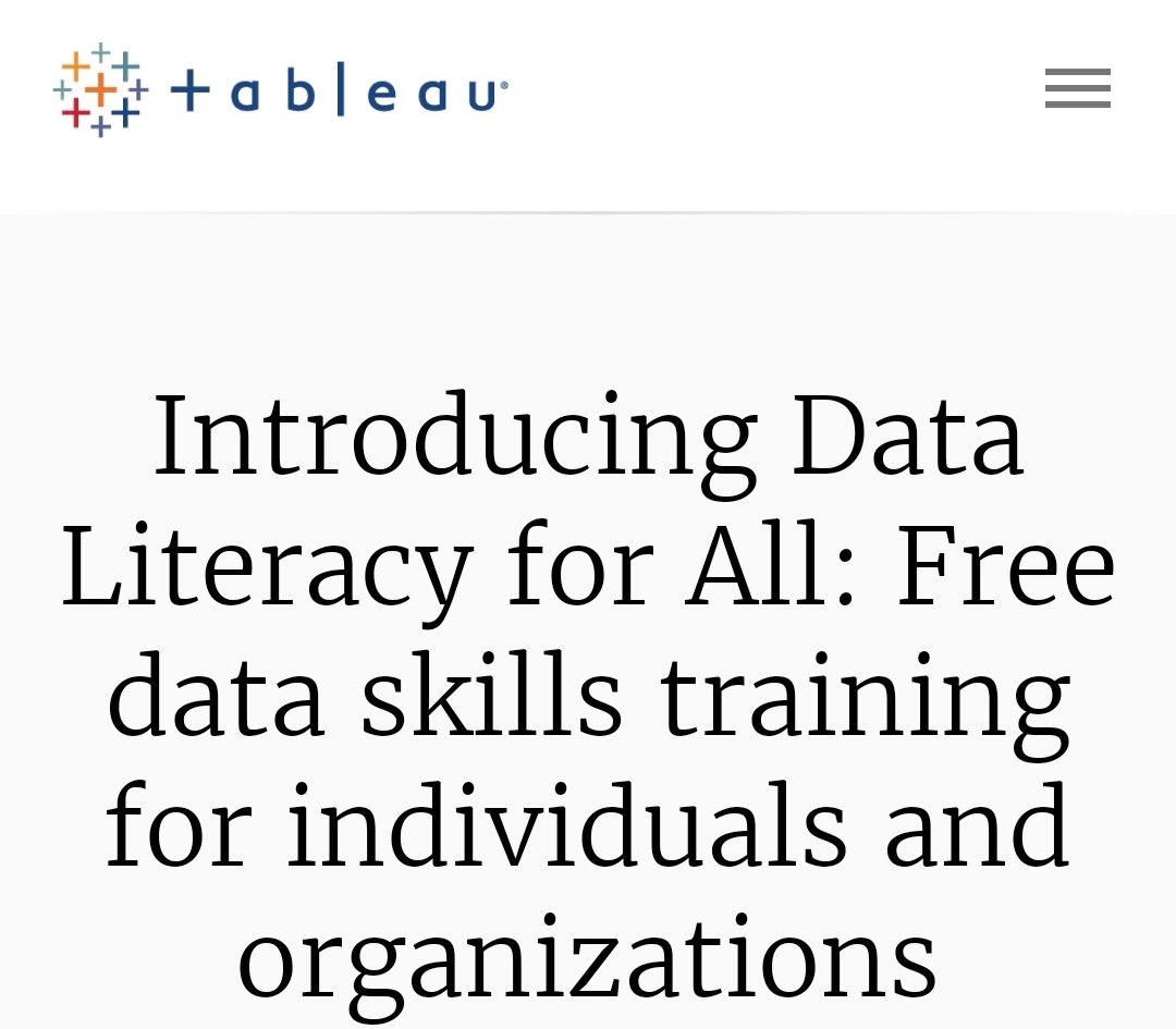 teneikaask_you's tweet image. @Tableau announced the launch of Data Literacy for All, a free eLearning program that includes over five hours of training to help anyone learn foundational data skills. Register 🔜tableau.com/learn/data-lit…

#DataScience #Database #Analytics #Tableau #BlackTechTwitter #WomenWhoCode