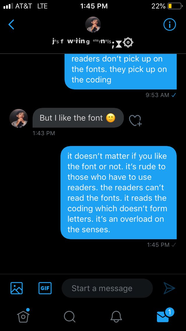 this seemed a little odd to me. maybe english isn’t their first language? i decided to explain further. they replied that they like the font and added the passive aggressive smiling emoji