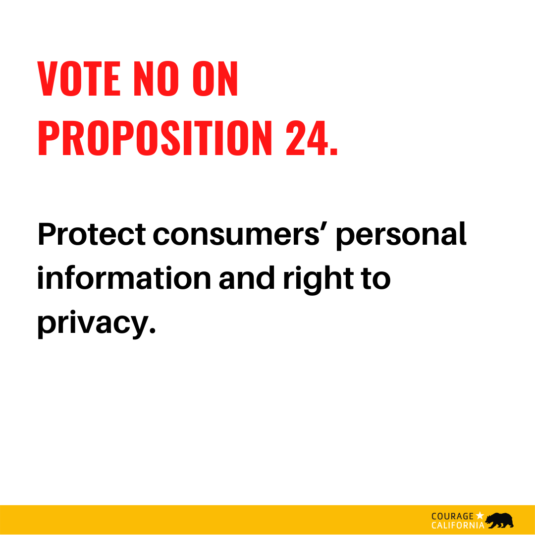 CourageCA's tweet photo. We recommend #California voters #vote NO on #Prop24 to protect consumers’ personal information.
#NOon24 Learn more: https://t.co/cH2hdRCSNR https://t.co/JDKaoXfZ5v
