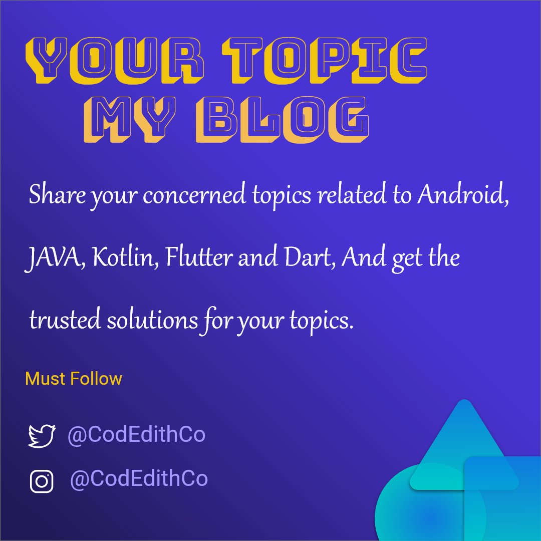 codewithaks's tweet image. It&apos;s time to interact and share some knowledge with each other. So let&apos;s start sharing some topics that needs some more clarifications.
#codedith #JAVA #Kotlin #flutter #dart #Android #mobileappdevelopment #codeflaw