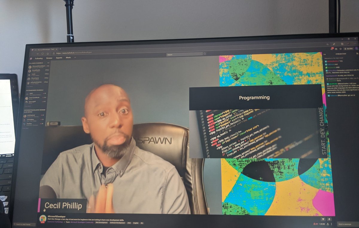 NoelKM's tweet image. Turning into #StartDevChange listening to @cecilphillip talk python 🐍 ! I&apos;ll be hanging out in the Twitch chat so come say hi 👋