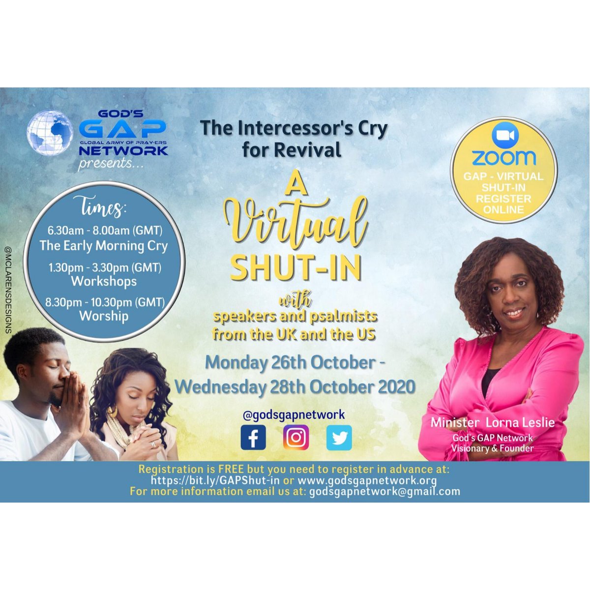 godsgapnetwork's tweet photo. 𝗬𝗼𝘂 𝗮𝗿𝗲 𝗶𝗻𝘃𝗶𝘁𝗲𝗱 𝘁𝗼 𝗷𝗼𝗶𝗻 𝗚𝗼𝗱’𝘀 𝗚𝗔𝗣 𝗡𝗲𝘁𝘄𝗼𝗿𝗸 𝗳𝗼𝗿  𝗮 Virtual SHUT-IN 𝗼𝗻 Monday 26th October - Wednesday 28th October 2020.
​
Registration is FREE, register here at: https://t.co/mFQlDDOX5a https://t.co/XtaM3TWfad