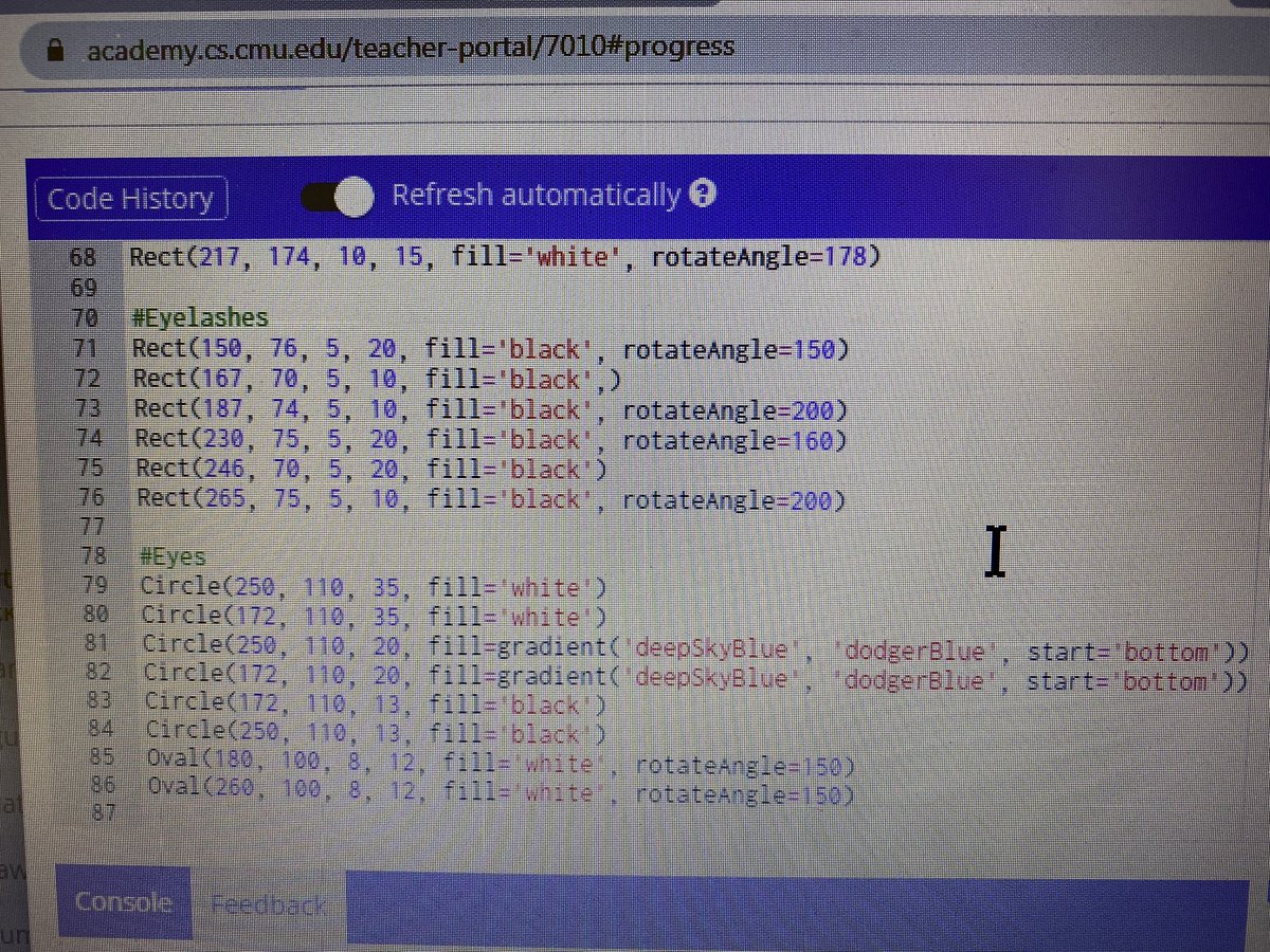 MaureenWerthei1's tweet photo. Check out our amazing MS students doing amazing things using python programming language @CMU_CS_Academy #csforall @NorthgateProud https://t.co/lpcvS7qKmC