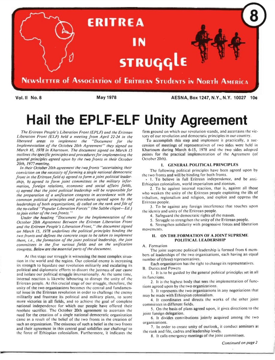 A year later, unity agreement is reached. Over the next 3 years, their coordinated assaults were unstoppable. By 1977, 90% of  #Eritrea is liberated. But there were ominous signs. Within EPLF, Isaias had used the detente to consolidate his power through his secret party EPRP.
