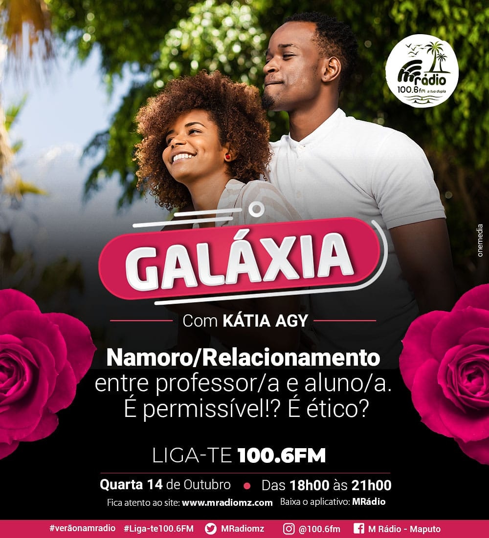MRadiomz's tweet photo. O tema de hoje (Quarta - feira, 14 de outubro) no teu programa Galáctico é "Namoro entre Professor/a e aluno/a": 
Qual é a opinião que tens sobre o assunto?
Deixa a tua resposta nos comentários. Sintoniza 100.6 FM e anima-te!

M Rádio a tua dupla.
#atuadupla
#VerãonaMradio https://t.co/D7P0V3zi9u