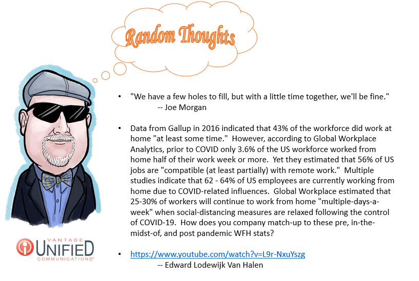 VantageUnified's tweet photo. Random Thoughts No.65 - 10.14.2020
Link to EVH-Eruption video: https://t.co/gHhgMXIEoF
#ucaas #ccaas #cpaas #unifiedcommunications #voip #hostedpbx #expectmore #expectbetter #communicatemore https://t.co/2FNiU33RB8