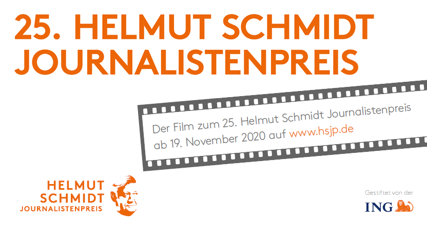 ING_Deutschland's tweet photo. Der Helmut Schmidt Journalistenpreis wird dieses Jahr zum 25. Mal verliehen und feiert am Donnerstag, 19. November 2020 um 19.00 Uhr Film-Premiere: https://t.co/vDsId2mI0u #HSJP20 https://t.co/lm5hJhhwRA