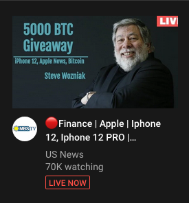 botverse's tweet photo. @stevewoz giving bitcoin for free again in youtube?

just joking, sorry about that, live right now https://t.co/gqzmbAEM9d
