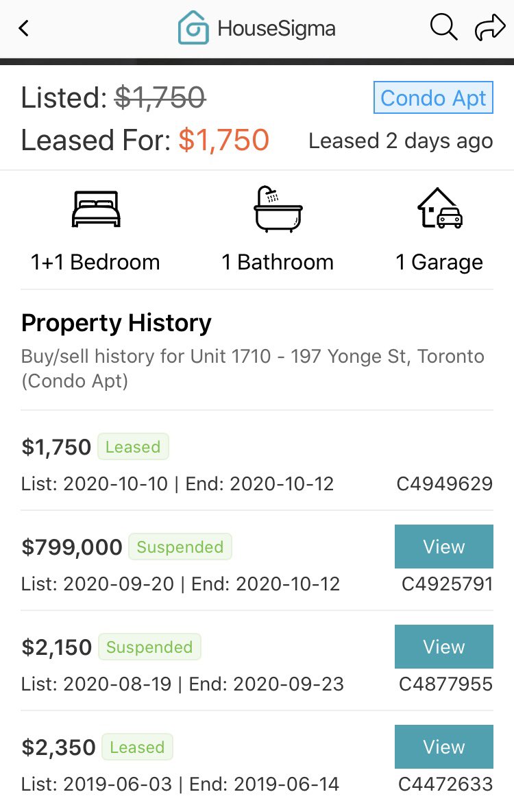 The Latest in Toronto RentsA $600/month (25.5%) drop in rents for the 1+1 condo.The 25%+ drops are pretty standard right now. #cdnecon