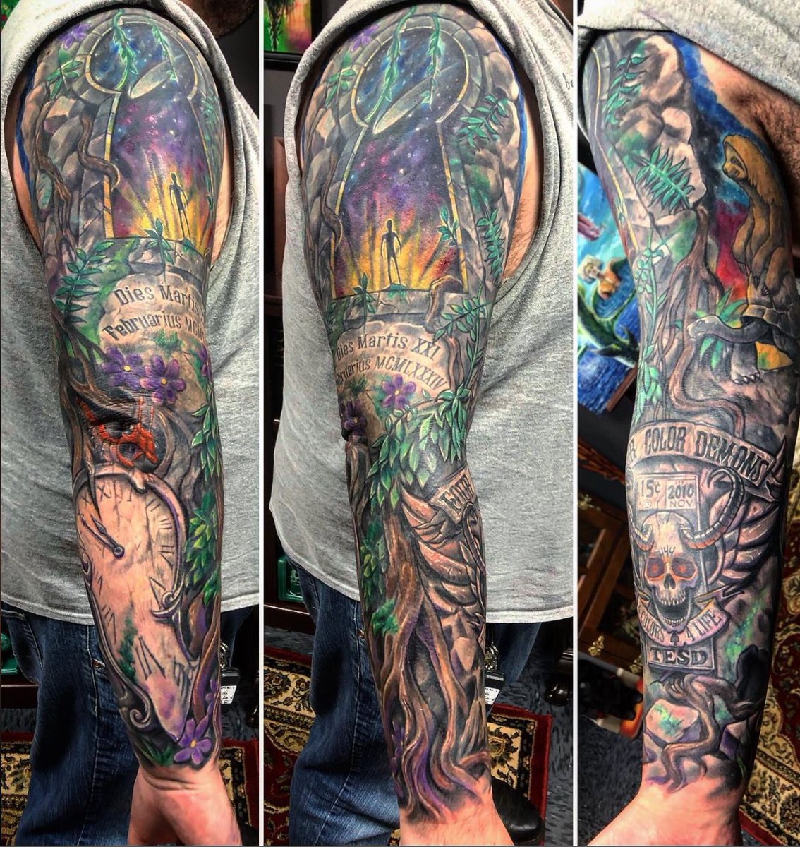 SethWestmore's tweet photo. 80+ hours in the chair around a year. Taken a few visits before the final visit &amp; I would still like to go back for another highlighting layer. In my mind forever, got it out! #tattoo #Tattoos #antplazatattooartist #fullsleevetattoo #fullsleeve #tattoosleeve #keyhole #ctink #tesd https://t.co/UnRGxArpOi