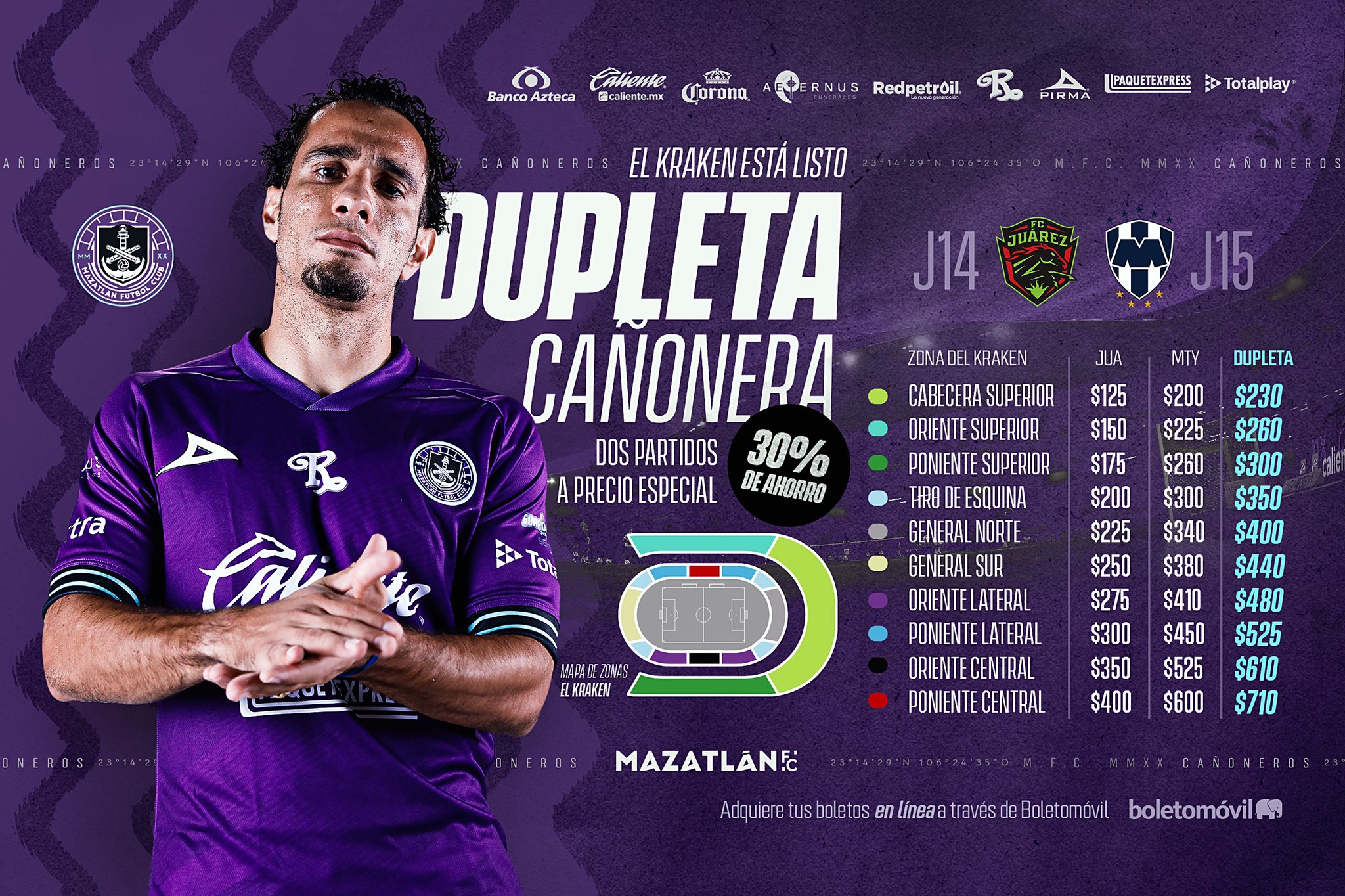 Precios para el Mazatlán vs Rayados del Guardianes 2020