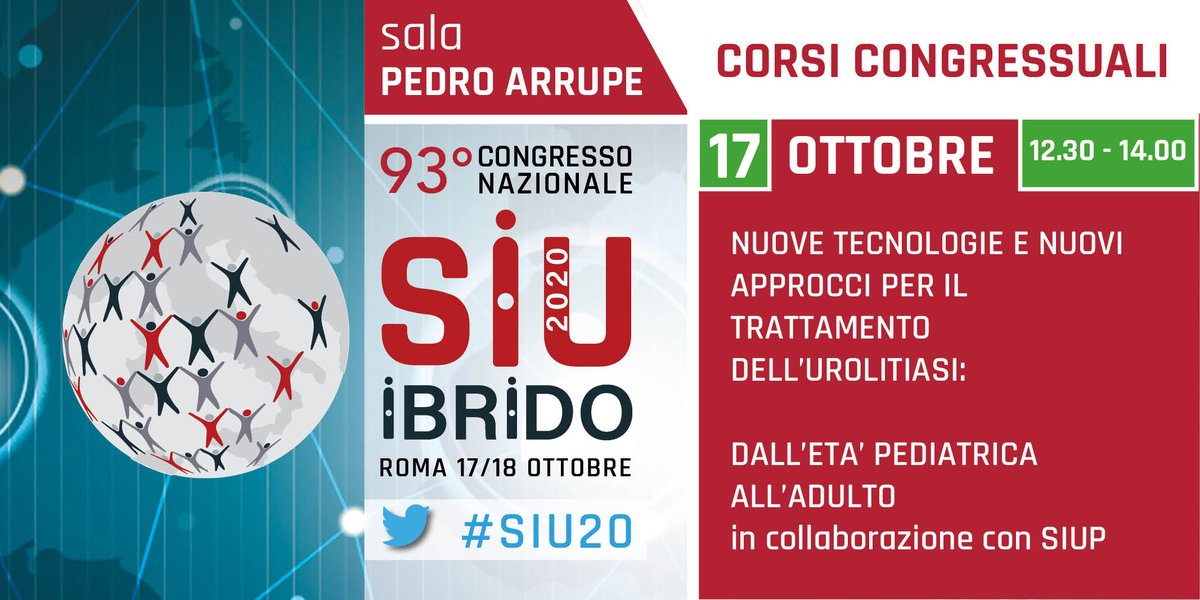 Società Italiana di Urologia (@siu_italia) on Twitter photo 👨🏫 #SIU20 course
🖥 New technologies and new approaches for the treatment of #urolithiasis
👨⚕️ Moderator: <a href="/GuidoGiusti/">Guido Giusti</a>, M. De Gennaro
🗣 Speakers: <a href="/StefaniaFerret/">Stefania Ferretti</a>, <a href="/LoreMasieri/">Lorenzo Masieri</a>, M. Castagnetti
📅 October 17, 2020
⏰ 12.30 pm GMT+2
🔗 congresso.siu.it
⤵️ 👨🏫 #SIU20 course
🖥 New technologies and new approaches for the treatment of #urolithiasis
👨⚕️ Moderator: <a href="/GuidoGiusti/">Guido Giusti</a>, M. De Gennaro
🗣 Speakers: <a href="/StefaniaFerret/">Stefania Ferretti</a>, <a href="/LoreMasieri/">Lorenzo Masieri</a>, M. Castagnetti
📅 October 17, 2020
⏰ 12.30 pm GMT+2
🔗 congresso.siu.it
⤵️