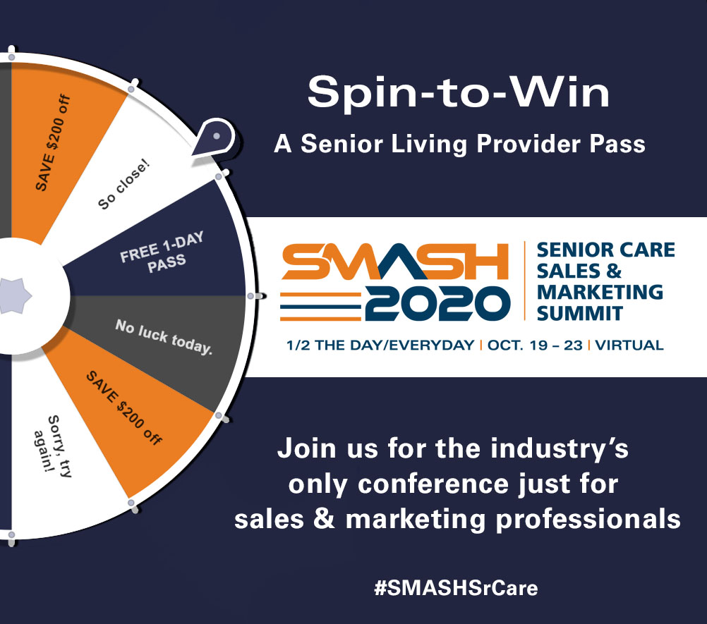 SrCareSummits's tweet photo. Reason #19 to Attend #SMASHWeek2020
SPIN TO WIN

Win a free pass. Learn techniques to pivot your strategy in 2021 and increase sales.
https://t.co/pQYyil4yJi

#SMASHSRCARE #seniorliving #seniorhousing #eldercare #seniorcare #skillednursing #nursinghomes #memorycare #dementiacare https://t.co/lRWbebsnuS