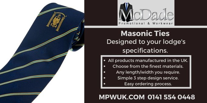 mpwuk's tweet photo. McDade is a family business with 70+ years’ experience of supplying bespoke ties for Masonic Lodges 👔

Find out more on our website 🌍 https://t.co/exM0DLy5VV

Or call 0141 554 0448 ☎️ https://t.co/XhpcwZlFlX