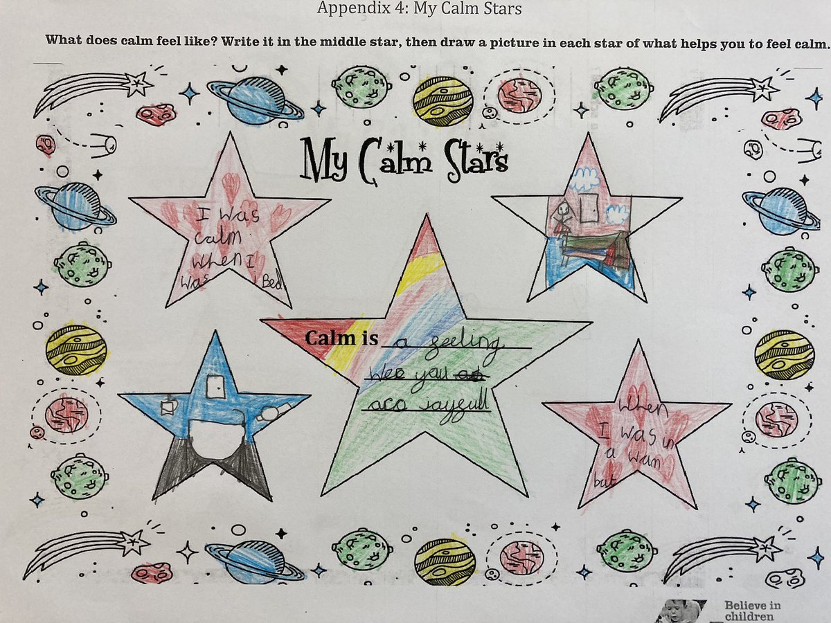 HolySpiritWA9's tweet photo. #Year3 explored the feeling of #Calm today 😌 We created our own calm stars, thinking about what might calm us when we feel angry ✨ We practised using our control signals poster too 🚦 #ComfortableFeeling @HenstockPippa @PATHSEdUK https://t.co/bmt21Onrgj