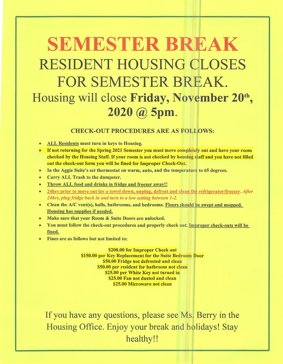 msc_housing's tweet photo. Students;

Notifications went out today for Semester Break. Please read and make sure you are aware of the check out procedures. If you have any questions email Ms. Berry or stop by the Housing Office. https://t.co/agaUpLRuUV