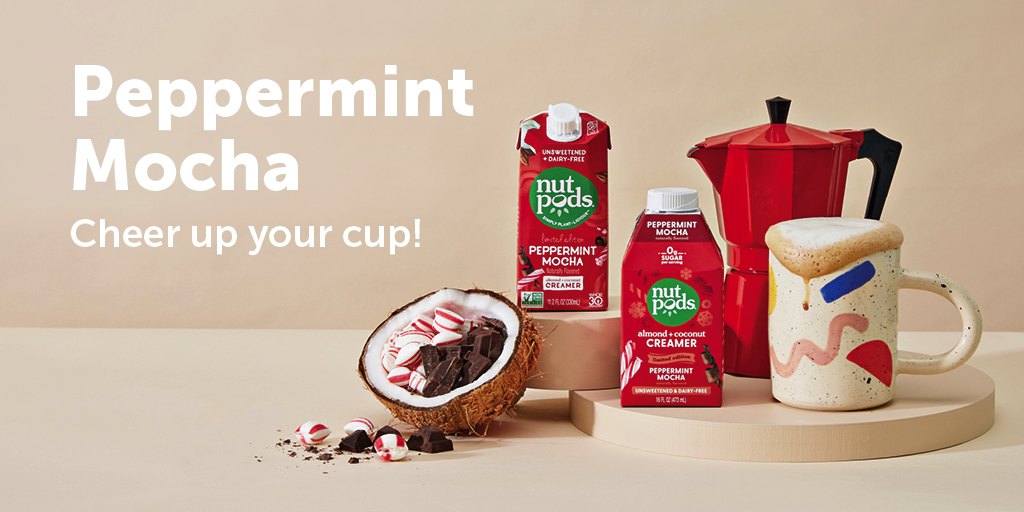 Peppermint Mocha is here! Cheer up your cup with our 3 and 12-pack Peppermint Mocha creamers. Available now on nutpods.com and Amazon. This is a limited-time flavor so be sure to stock up. Happy Sipping ☕  !