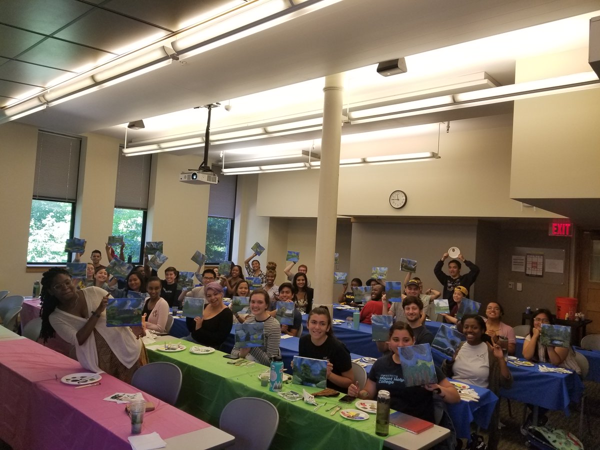 UMich_DDCSP's tweet photo. #ThrowbackThursday Looking back at the time when we can safely gather all our scholars in one physical room for fun social events! #bobrosspainting (PC: Emily Rau) https://t.co/5E6RrkCNKm